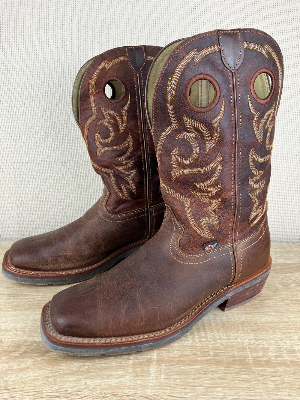 Justin 10 WIDE Stampede Rush Western Boots Cowboy Square Toe Brown Leather - Picture 2 of 16